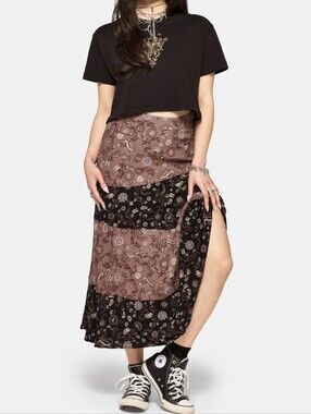 Patchwork Cottage Core Goth Midi Skirt